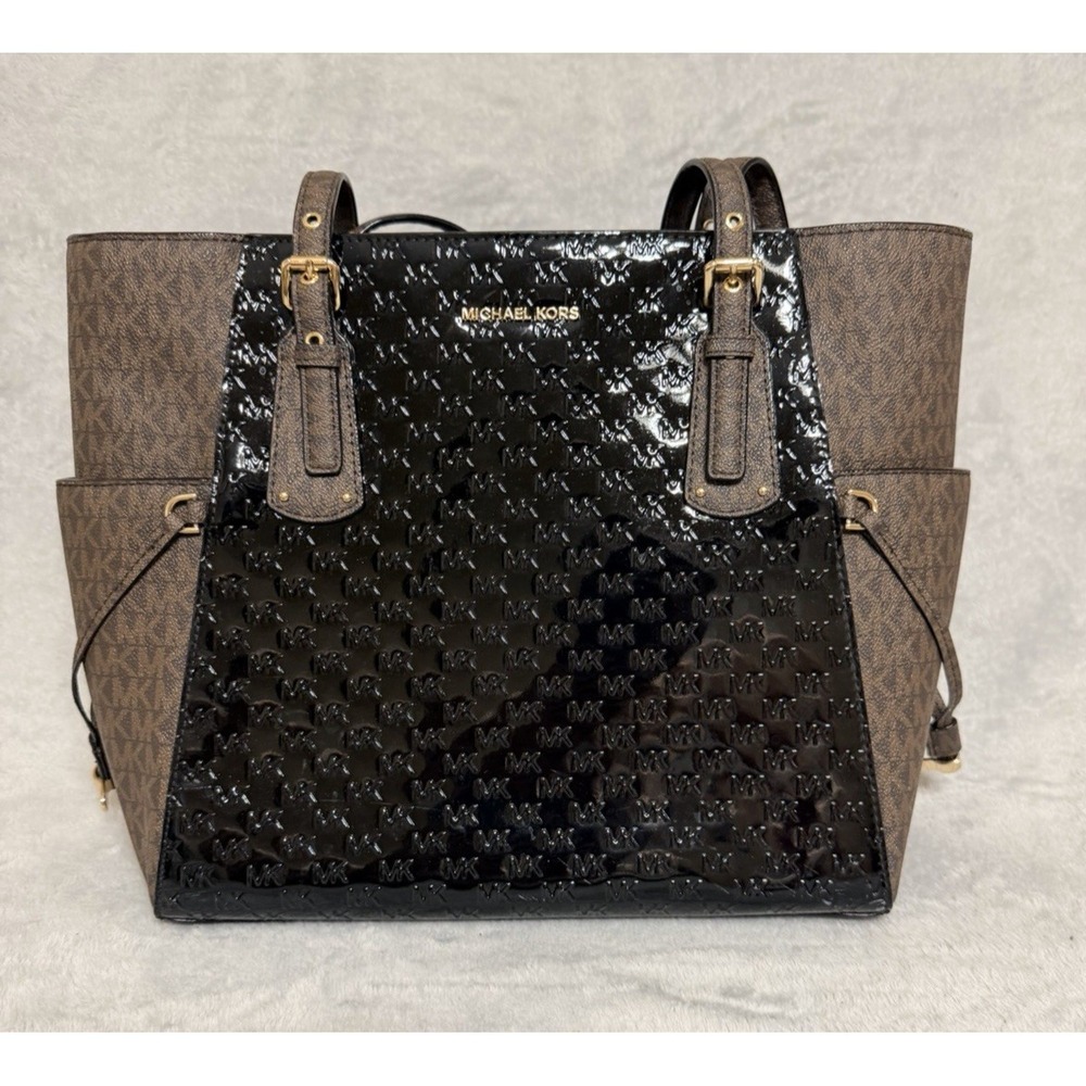 Michael Kors Voyager East West Tote Black Brown Purse Shoulder Bag NEW $258